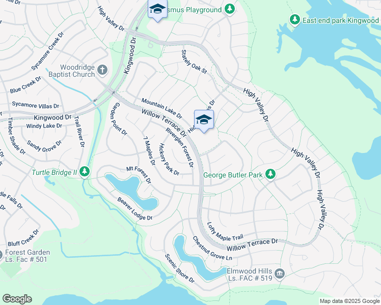 map of restaurants, bars, coffee shops, grocery stores, and more near 2006 Riverglen Forest Drive in Houston