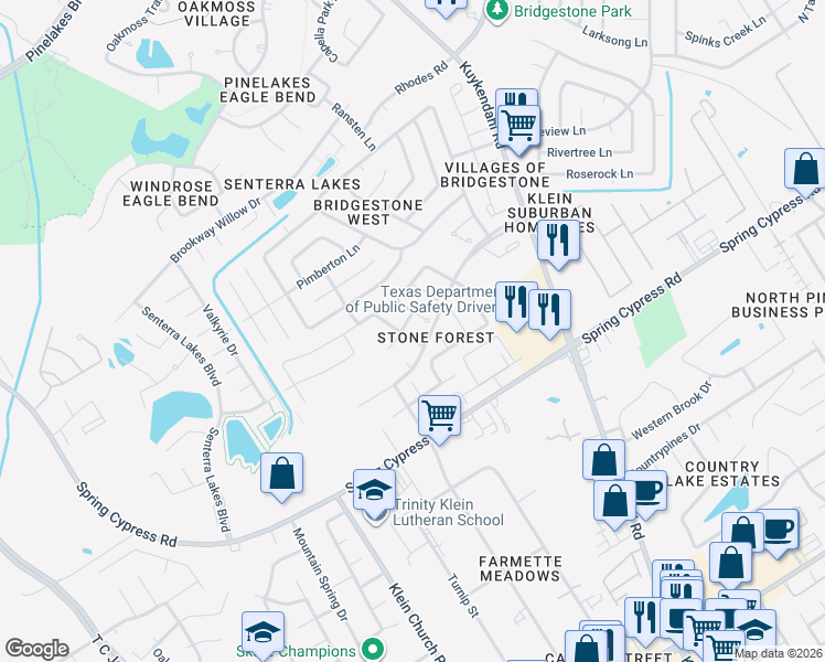 map of restaurants, bars, coffee shops, grocery stores, and more near 19314 Young Oak Street in Spring