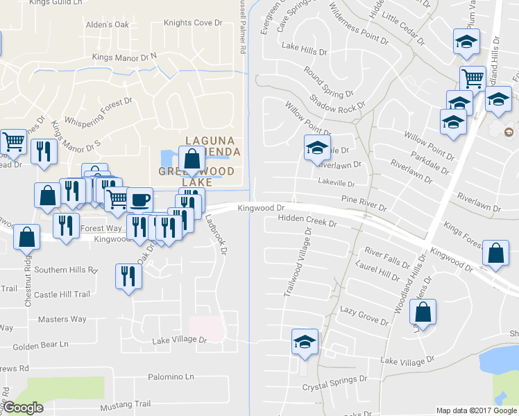 map of restaurants, bars, coffee shops, grocery stores, and more near 1797 Kingwood Drive in Houston
