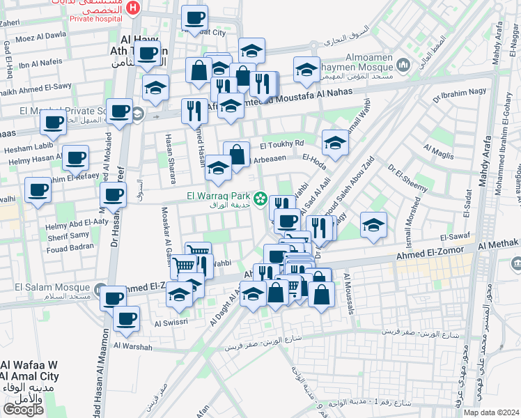 map of restaurants, bars, coffee shops, grocery stores, and more near in Nasr City