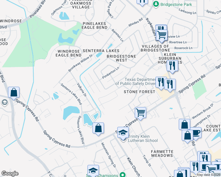 map of restaurants, bars, coffee shops, grocery stores, and more near 5622 Valley Scene Way in Spring