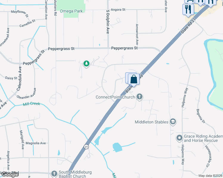 map of restaurants, bars, coffee shops, grocery stores, and more near 2774 Burroughs Road in Middleburg