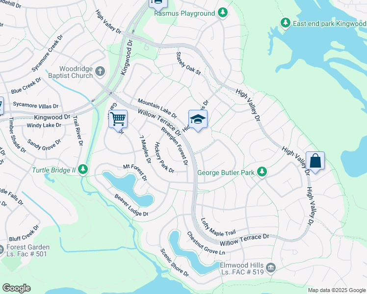 map of restaurants, bars, coffee shops, grocery stores, and more near 2006 Riverglen Forest Drive in Houston
