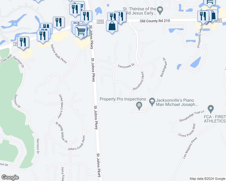 map of restaurants, bars, coffee shops, grocery stores, and more near 2167 South Cranbrook Avenue in St. Augustine