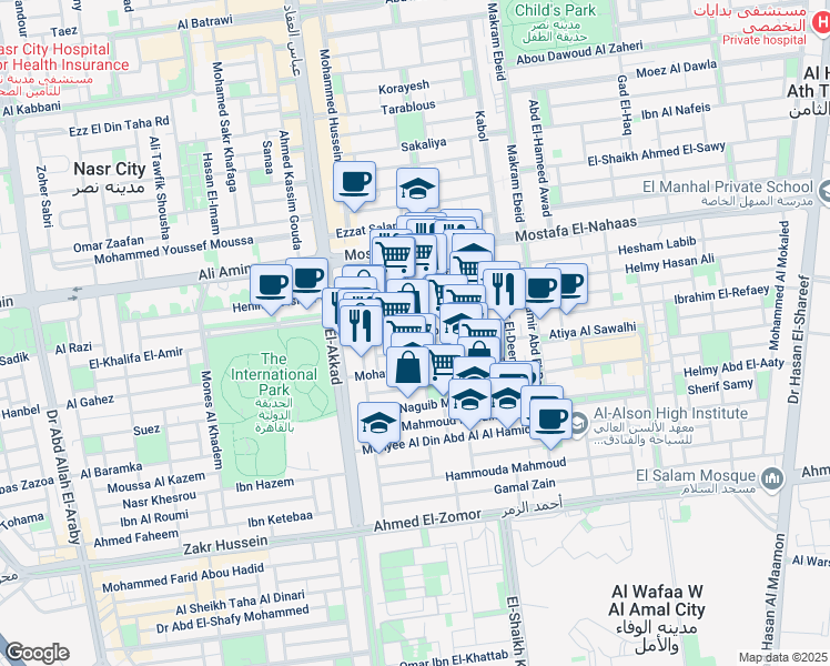 map of restaurants, bars, coffee shops, grocery stores, and more near Ahmed Abou El-Ola in Nasr City