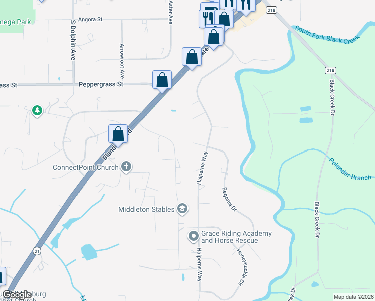 map of restaurants, bars, coffee shops, grocery stores, and more near 4212 Begonia Court in Middleburg