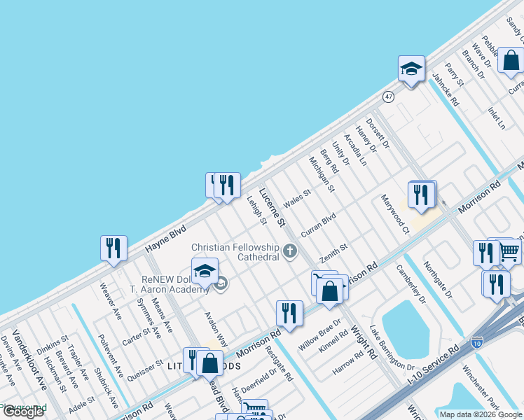 map of restaurants, bars, coffee shops, grocery stores, and more near 40217 Hayne Boulevard in New Orleans
