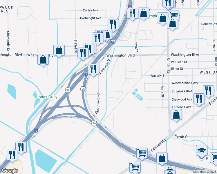 map of restaurants, bars, coffee shops, grocery stores, and more near 4285 Simpson Drive in Beaumont