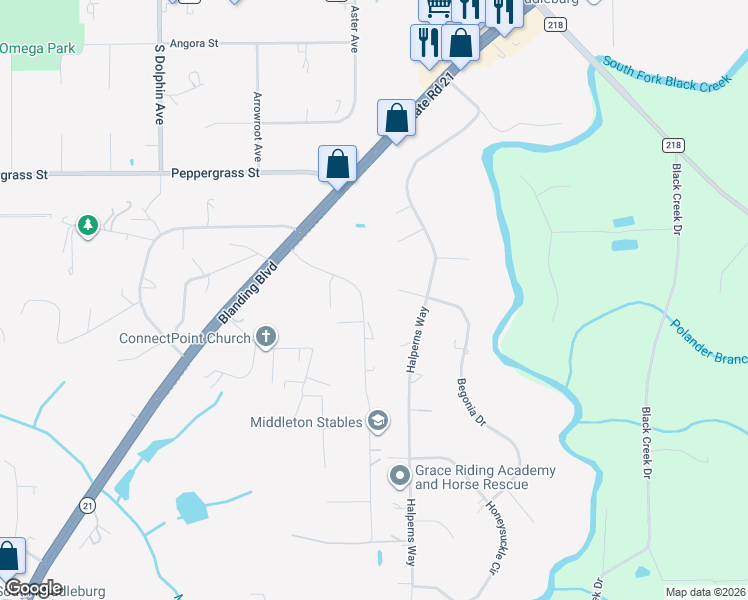 map of restaurants, bars, coffee shops, grocery stores, and more near 4212 Begonia Court in Middleburg