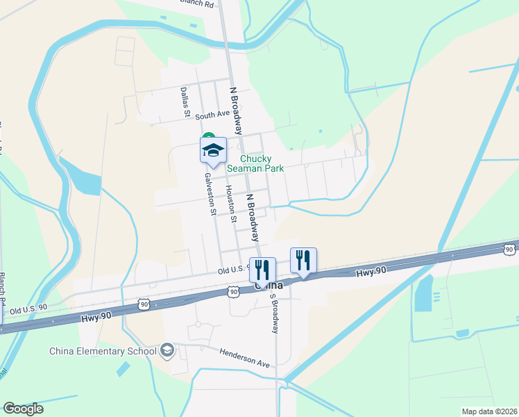 map of restaurants, bars, coffee shops, grocery stores, and more near 415 North Broadway in China