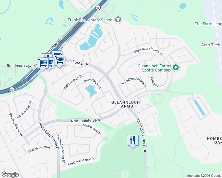 map of restaurants, bars, coffee shops, grocery stores, and more near 19823 Tidy Tips Lane in Spring