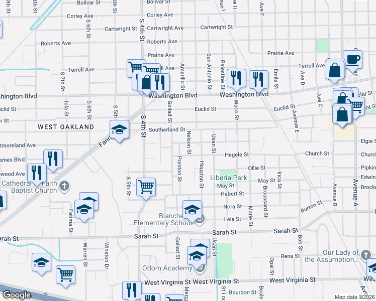 map of restaurants, bars, coffee shops, grocery stores, and more near 2590 Potts Street in Beaumont