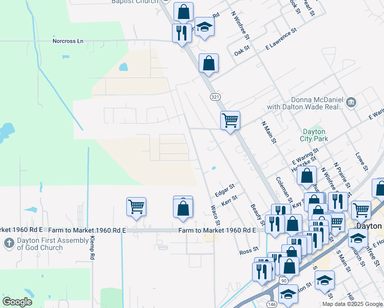 map of restaurants, bars, coffee shops, grocery stores, and more near 974-1346 Waco St in Dayton