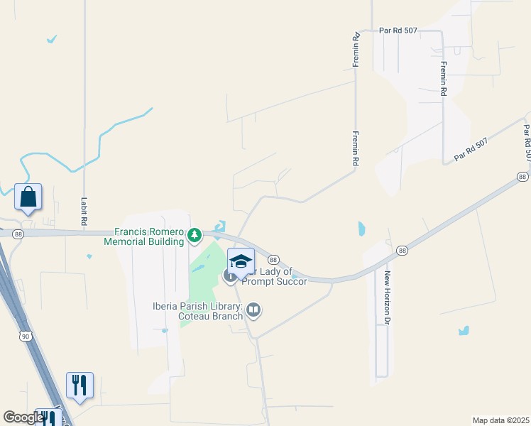 map of restaurants, bars, coffee shops, grocery stores, and more near 7506 Fremin Road in New Iberia