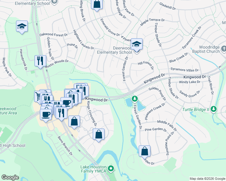 map of restaurants, bars, coffee shops, grocery stores, and more near 3906 Aspen Mountain Trail in Houston