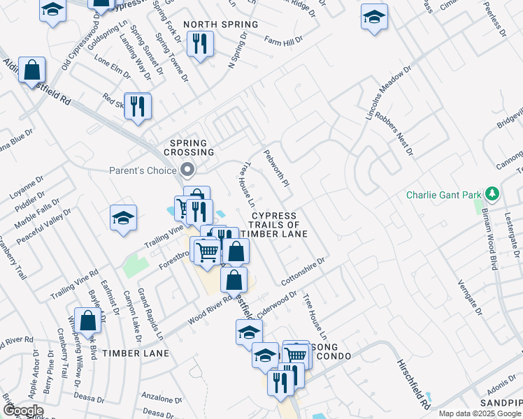 map of restaurants, bars, coffee shops, grocery stores, and more near 3107 Lucida Lane in Spring
