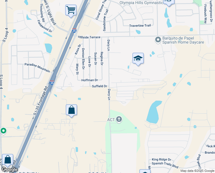 map of restaurants, bars, coffee shops, grocery stores, and more near 5601 Dacy Lane in Buda