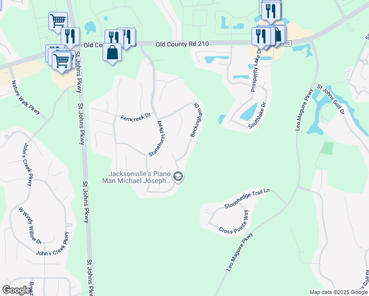 map of restaurants, bars, coffee shops, grocery stores, and more near 1083 Beckingham Drive in Saint Augustine