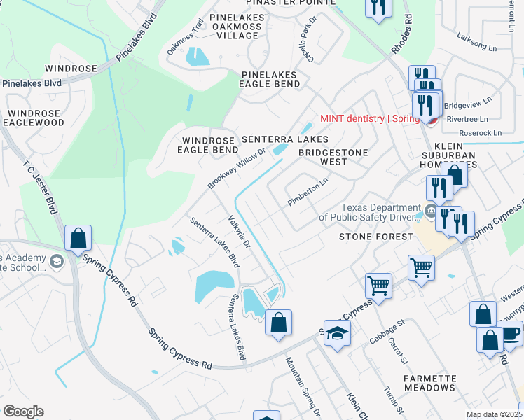 map of restaurants, bars, coffee shops, grocery stores, and more near 19711 Plymouth Ridge Lane in Spring