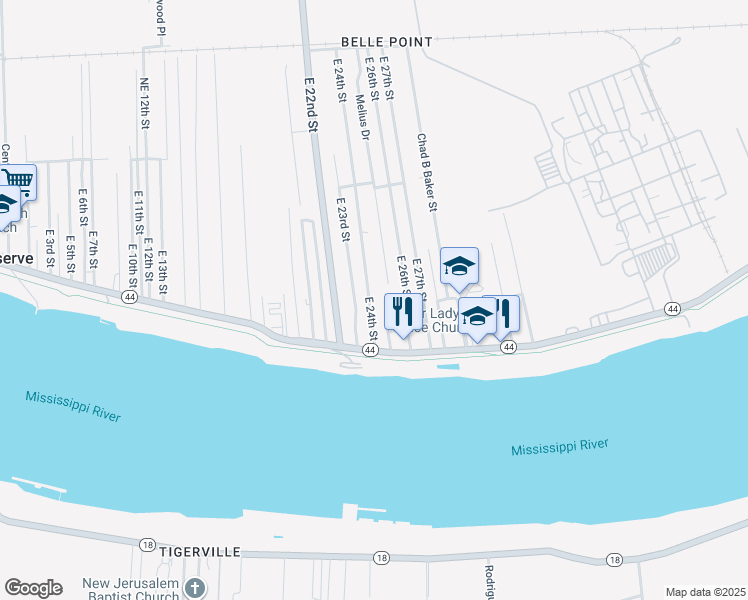 map of restaurants, bars, coffee shops, grocery stores, and more near 105 Melius Drive in Reserve