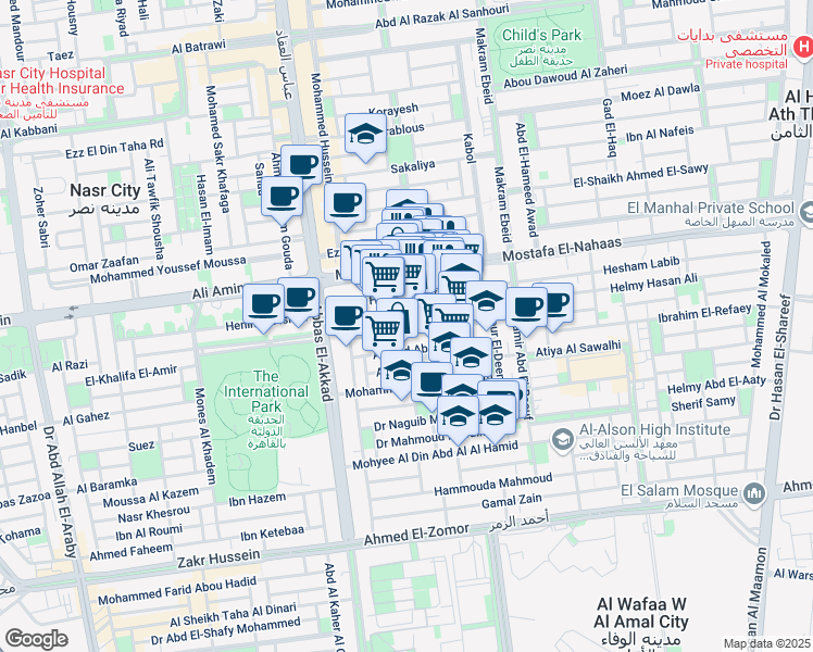 map of restaurants, bars, coffee shops, grocery stores, and more near Ahmed Abou El-Ola in Nasr City