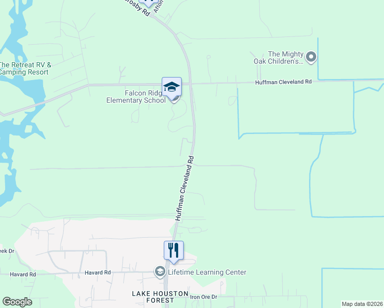 map of restaurants, bars, coffee shops, grocery stores, and more near 26147 Huffman-Cleveland Rd in Harris