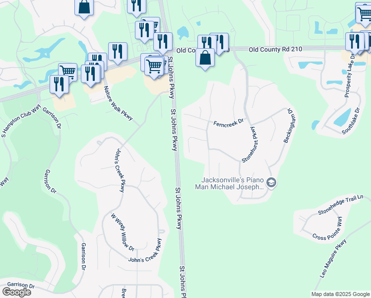 map of restaurants, bars, coffee shops, grocery stores, and more near 2468 Willowbend Drive in St. Augustine