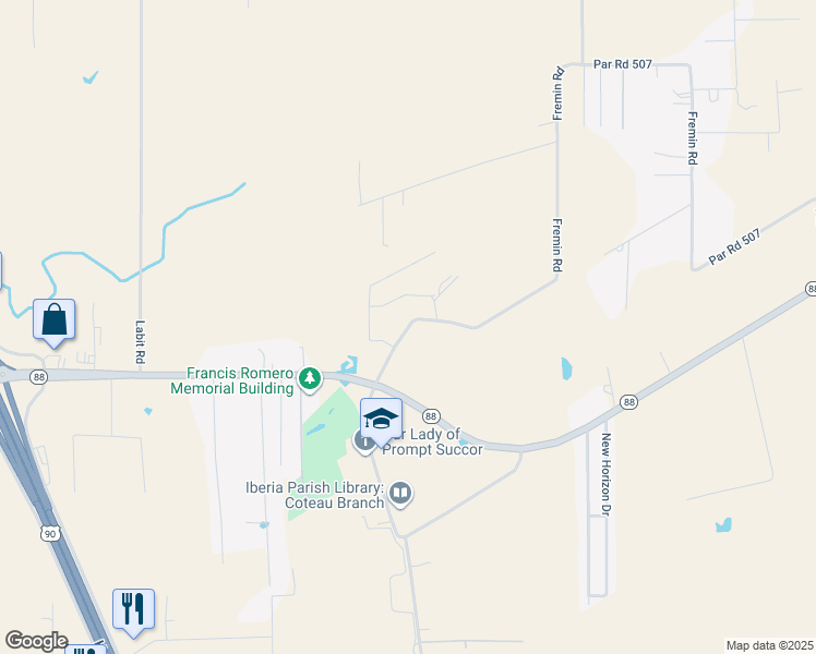 map of restaurants, bars, coffee shops, grocery stores, and more near 7506 Fremin Road in New Iberia