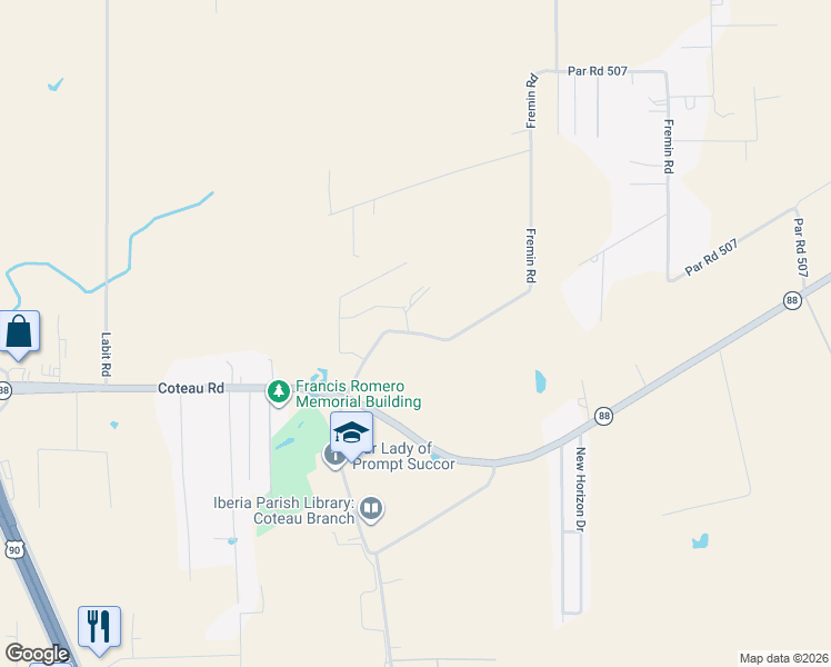 map of restaurants, bars, coffee shops, grocery stores, and more near 7313 Fremin Road in New Iberia