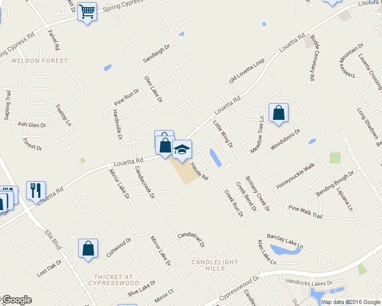 map of restaurants, bars, coffee shops, grocery stores, and more near 3034 Lemmingham Drive in Spring