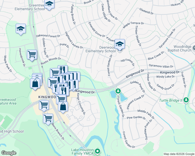map of restaurants, bars, coffee shops, grocery stores, and more near 3906 Aspen Mountain Trail in Houston