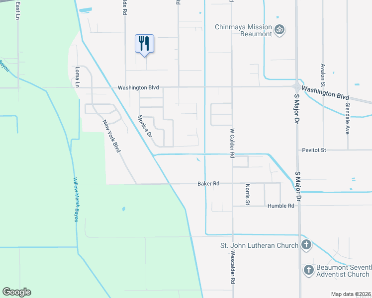 map of restaurants, bars, coffee shops, grocery stores, and more near 9115 Monica Street in Beaumont