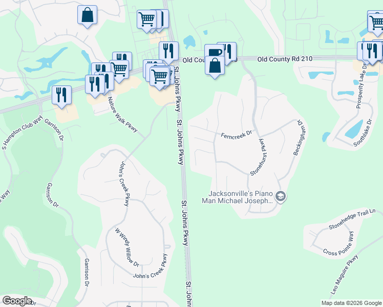 map of restaurants, bars, coffee shops, grocery stores, and more near 2452 Willowbend Drive in Saint Augustine