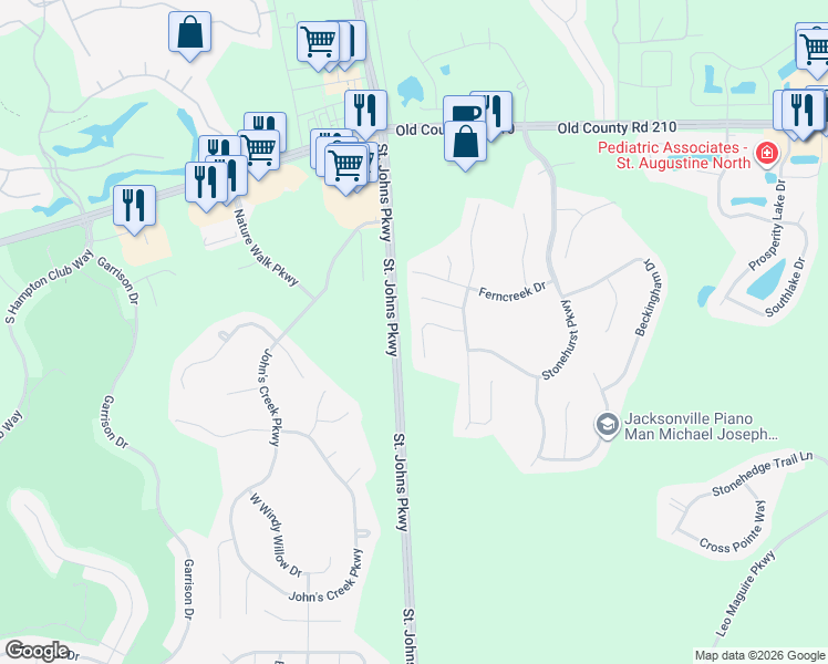 map of restaurants, bars, coffee shops, grocery stores, and more near 2452 Willowbend Drive in St. Augustine