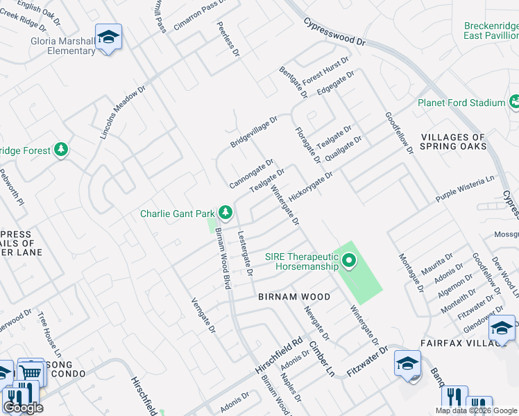 map of restaurants, bars, coffee shops, grocery stores, and more near 4502 Quailgate Drive in Spring