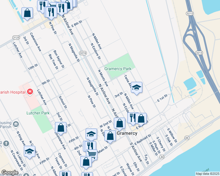 map of restaurants, bars, coffee shops, grocery stores, and more near 326 North Airline Avenue in Gramercy