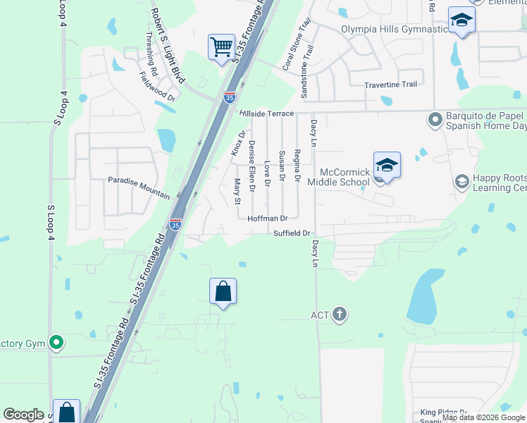 map of restaurants, bars, coffee shops, grocery stores, and more near 220 Hoffman Drive in Buda