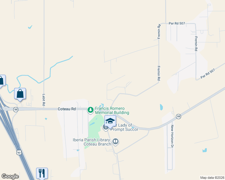 map of restaurants, bars, coffee shops, grocery stores, and more near 7506 Fremin Road in New Iberia