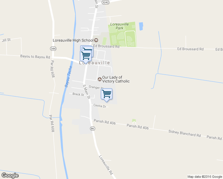 map of restaurants, bars, coffee shops, grocery stores, and more near 101 Granger Street in New Iberia