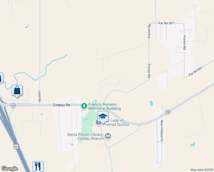 map of restaurants, bars, coffee shops, grocery stores, and more near 1809 Laurent Armentor Road in New Iberia