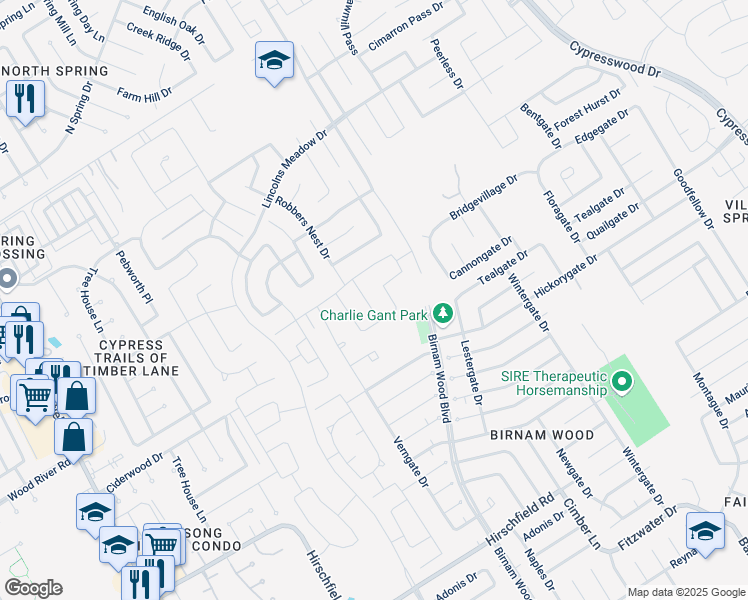 map of restaurants, bars, coffee shops, grocery stores, and more near 2714 Gold Flake Terrace Road in Spring