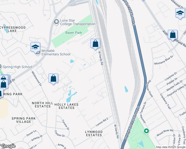 map of restaurants, bars, coffee shops, grocery stores, and more near 1414 James Road in Spring