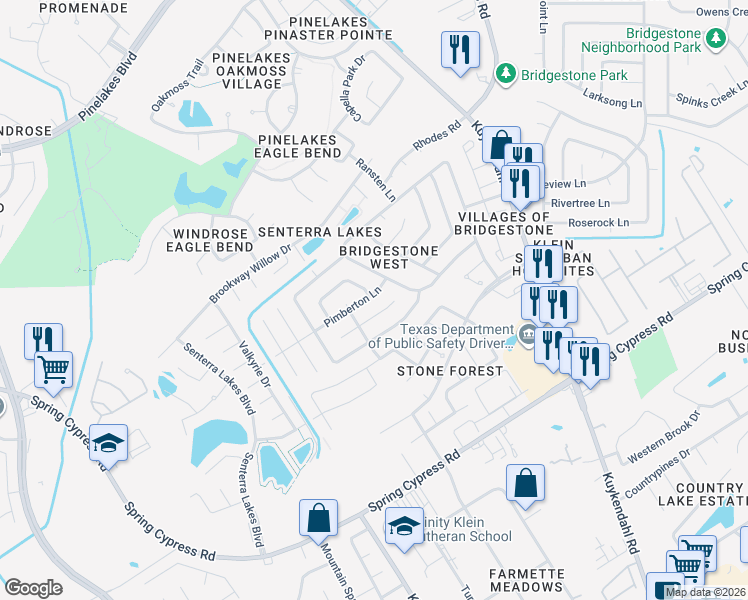map of restaurants, bars, coffee shops, grocery stores, and more near 19714 Hoyte Park Lane in Spring