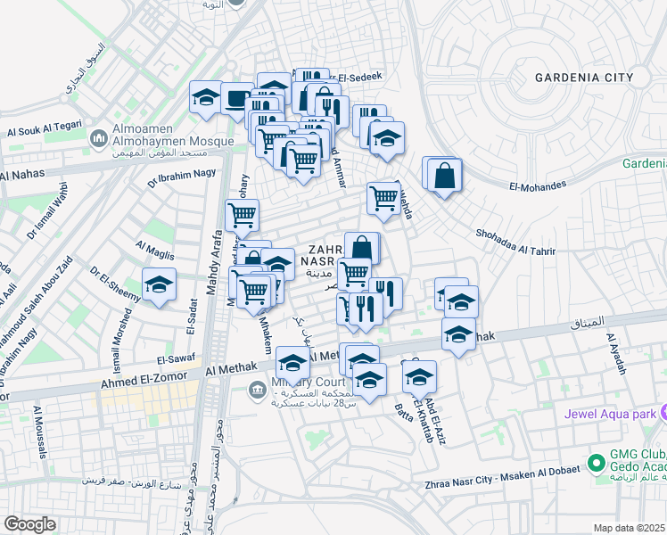 map of restaurants, bars, coffee shops, grocery stores, and more near in Nasr City