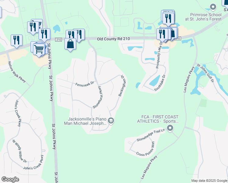map of restaurants, bars, coffee shops, grocery stores, and more near 1232 Woodchurch Lane in Saint Augustine