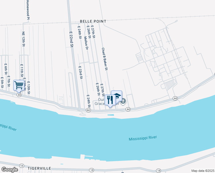 map of restaurants, bars, coffee shops, grocery stores, and more near 136 Chad B Baker Street in Reserve