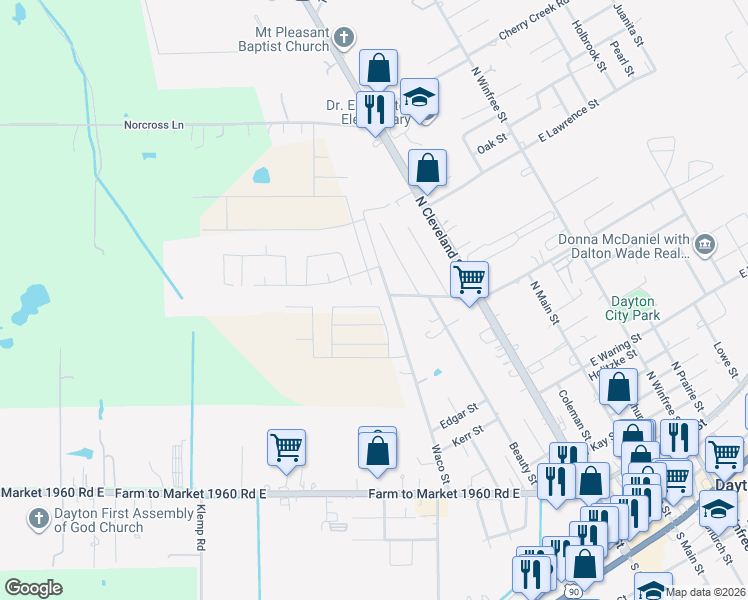 map of restaurants, bars, coffee shops, grocery stores, and more near 1860 Redwood Lane in Dayton