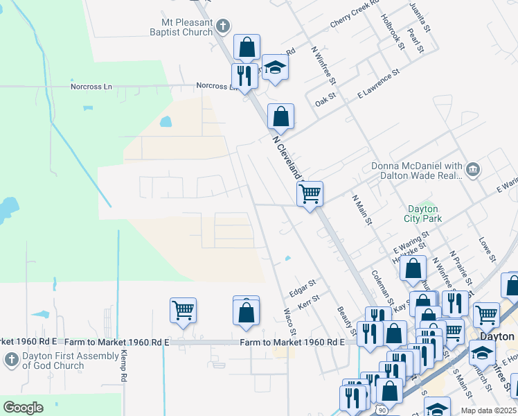 map of restaurants, bars, coffee shops, grocery stores, and more near 1860 Redwood Lane in Dayton