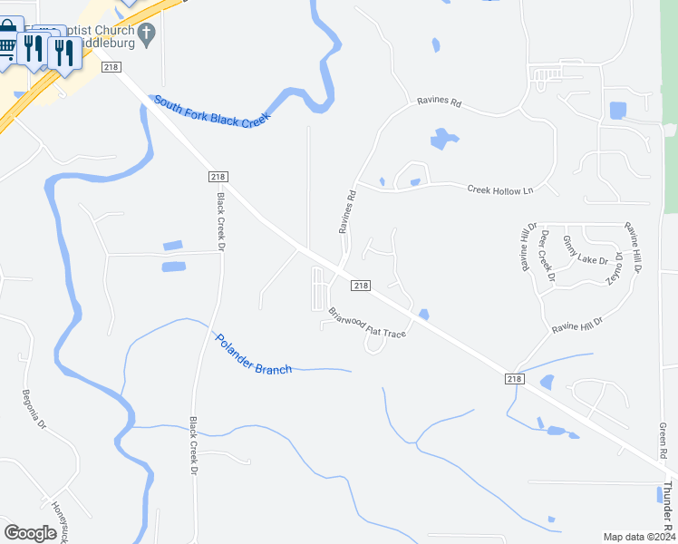 map of restaurants, bars, coffee shops, grocery stores, and more near 1423 Ravines Road in Middleburg