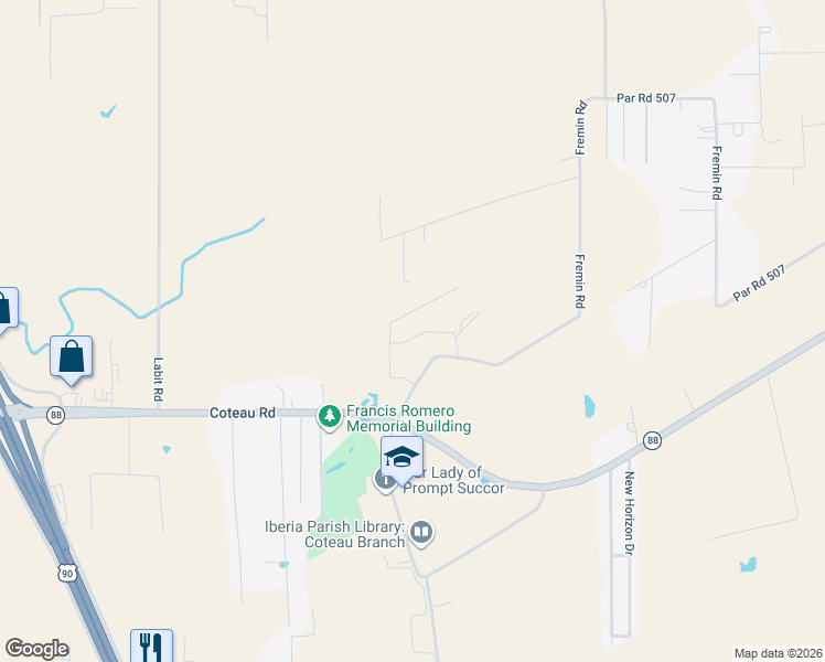 map of restaurants, bars, coffee shops, grocery stores, and more near 1809 Laurent Armentor Road in New Iberia